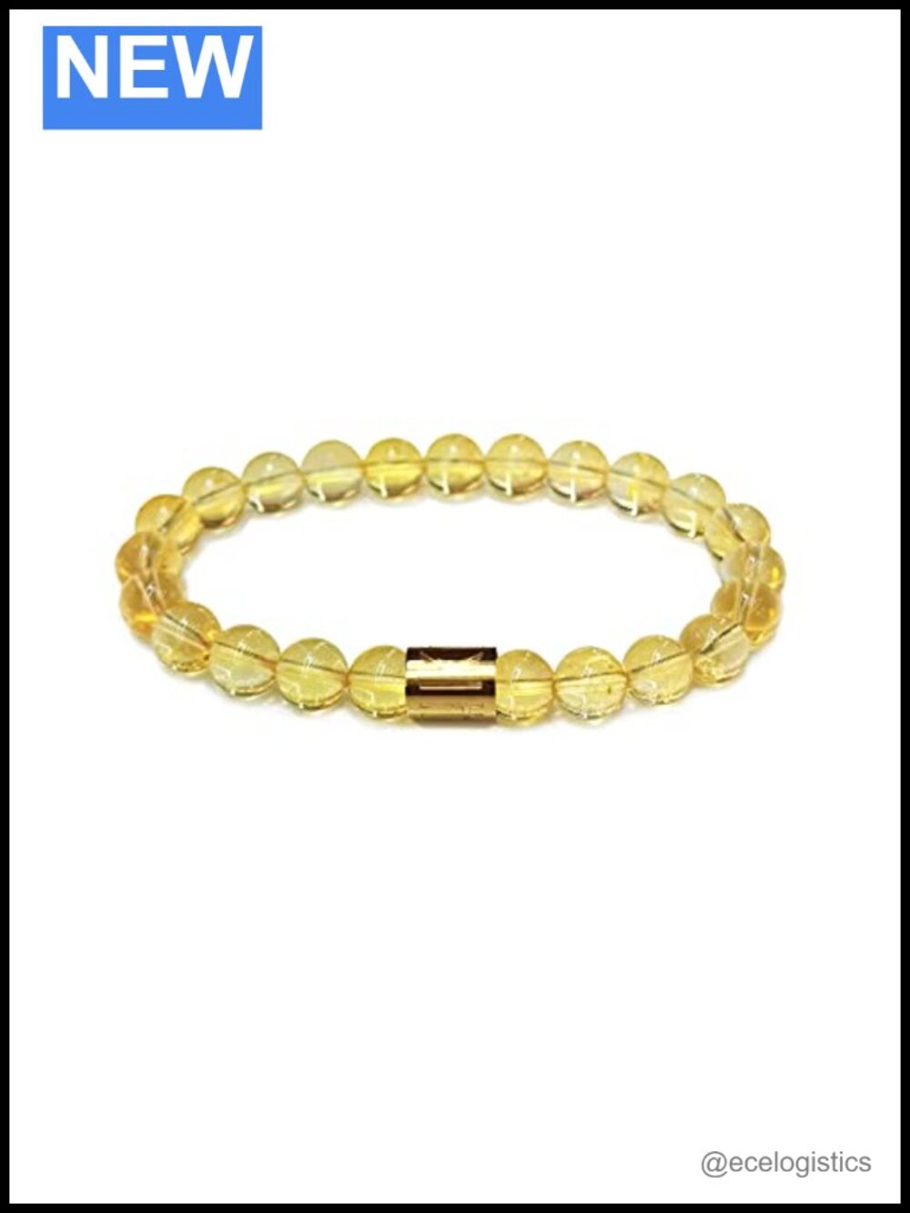 8mm Genuine Citrine Gemstone Stretch Bracelet Gold Plated Unisex 7.5 Inch